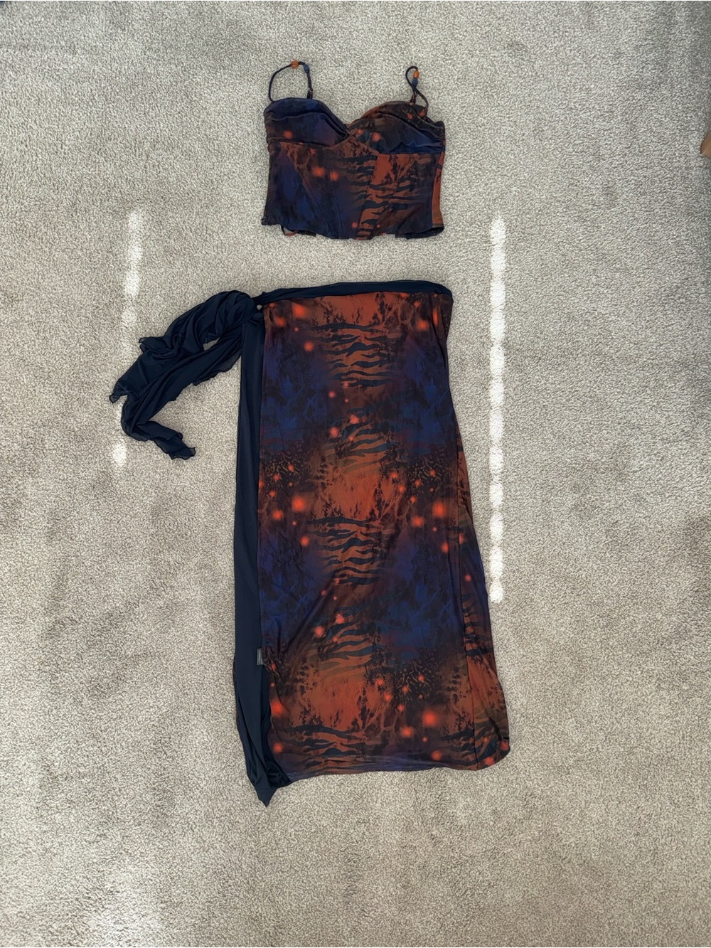 Outcast Tie-Dye Maxi Dress with Matching Top - Navy & Rust